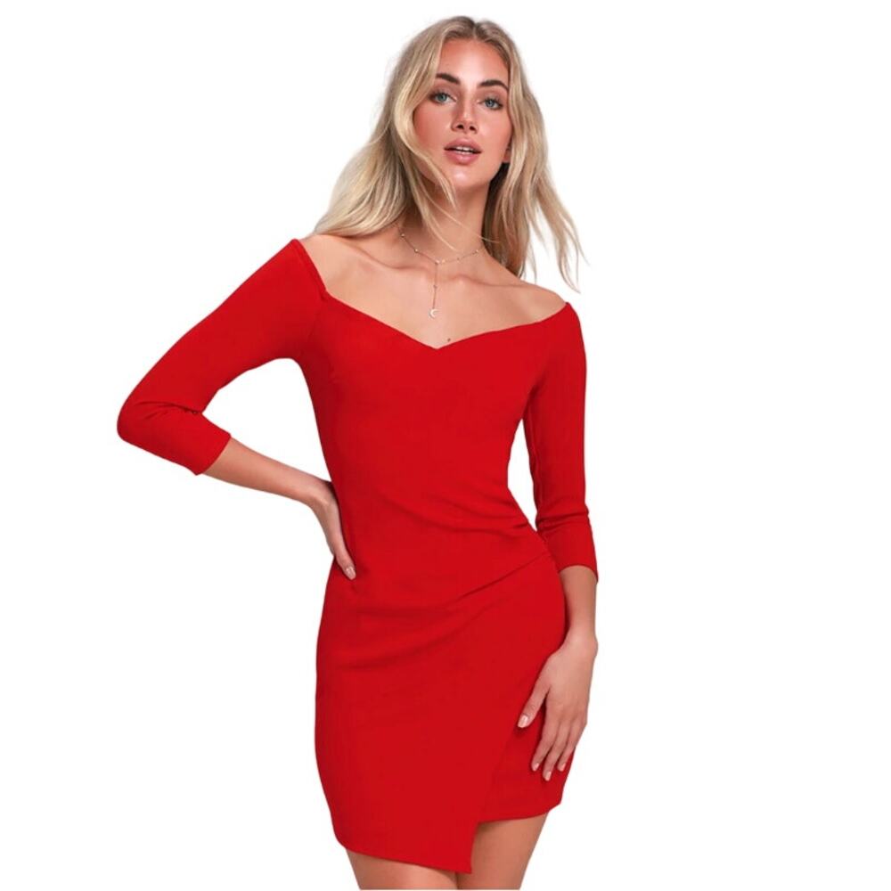 Lulu's Women Baby Be Mine Red Off-the-Shoulder Bodycon Dress Large‎